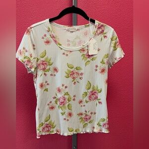 Floral Scoop Neck Short Sleeve Tee by Liz Claiborne - Pink/Green